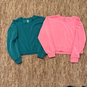 Women's Crewneck Pullover Sweater set- Green & Pink